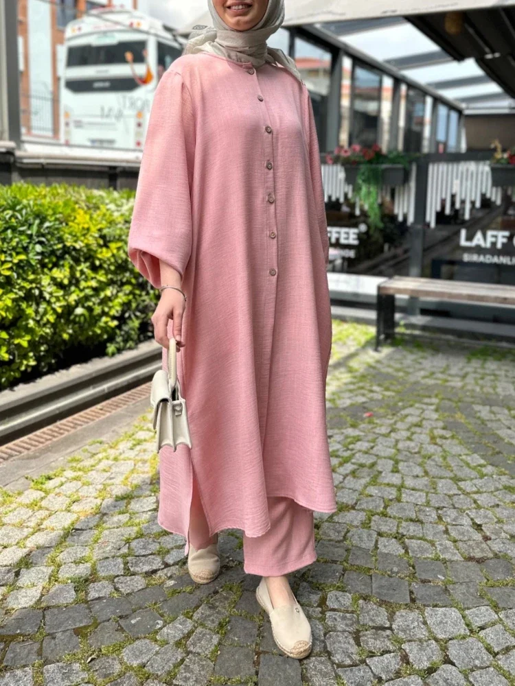 Moslim Jurk Voor Vrouwen Blouse 2 Delige Set Lange Mouw Abaya Shirt Wijde Pijpen Broek Pakken Arabische Dubai Jurken Musulman Ensembles