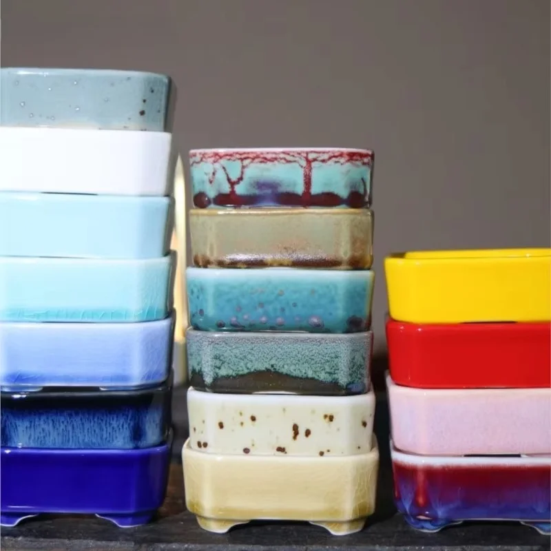 Maceta cerámica esmaltada cuadrada creativa, bonsái degradado chino, maceta flores suculentas, decoración hecha a mano