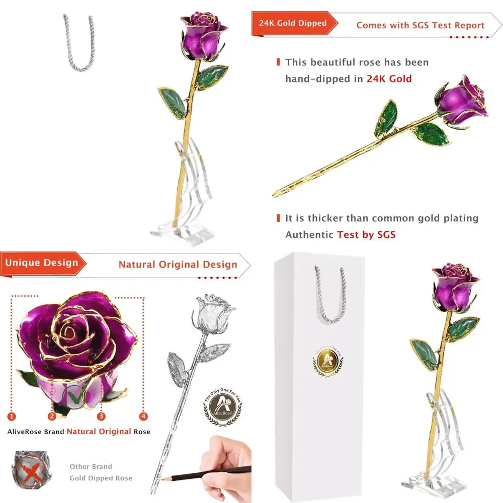 

Позолоченная 24-каратным золотом настоящая роза — уникальный дизайн для подарков на День святого Валентина, годовщину, День матери и день рождения