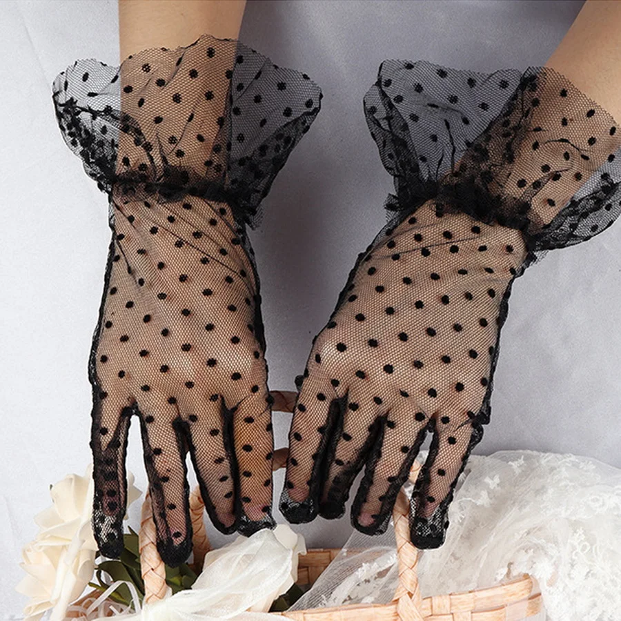 قفازات دانتيل جديدة منقطة، قفازات شبكية قابلة للتنفس واقية من الشمس، قفازات إكسسوارات فستان الزفاف