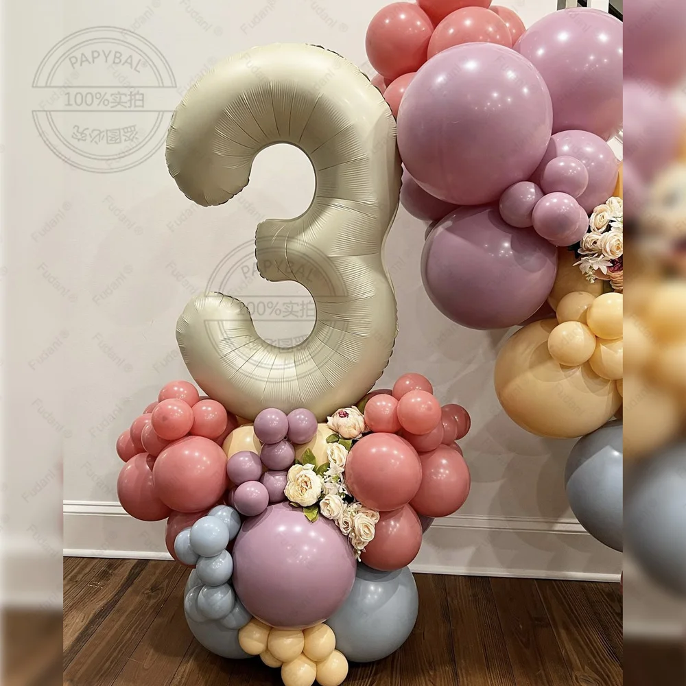 67Pcs New Color Macaroon Blue Purple Latex Balloons 40'' Number 1-9th Foil Ball Baby Shower Kids Girl Birthday Party Background