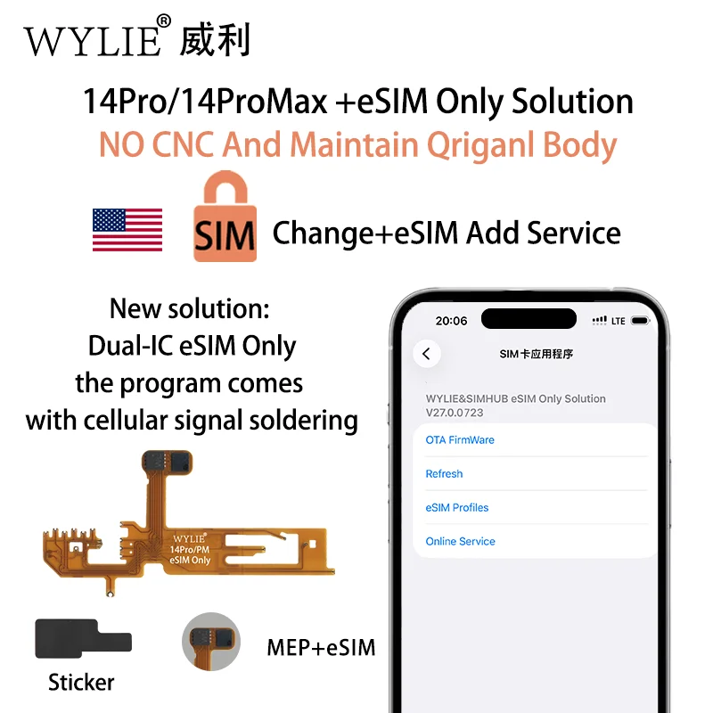 Wylie MEP flex 14promax +e SIM Only SolutionNO CNC And Maintain Ori Body for 14pro and 14promax