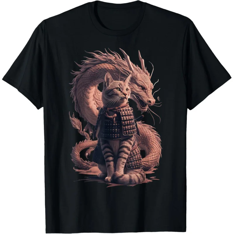 

Japanese Samurai Cat with Dragon funny T-Shirt