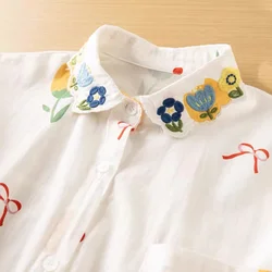 Bust 110cm stylish women's shirts autumn ladies clothes women's long sleeve top tulip embroider collar cotton blouses