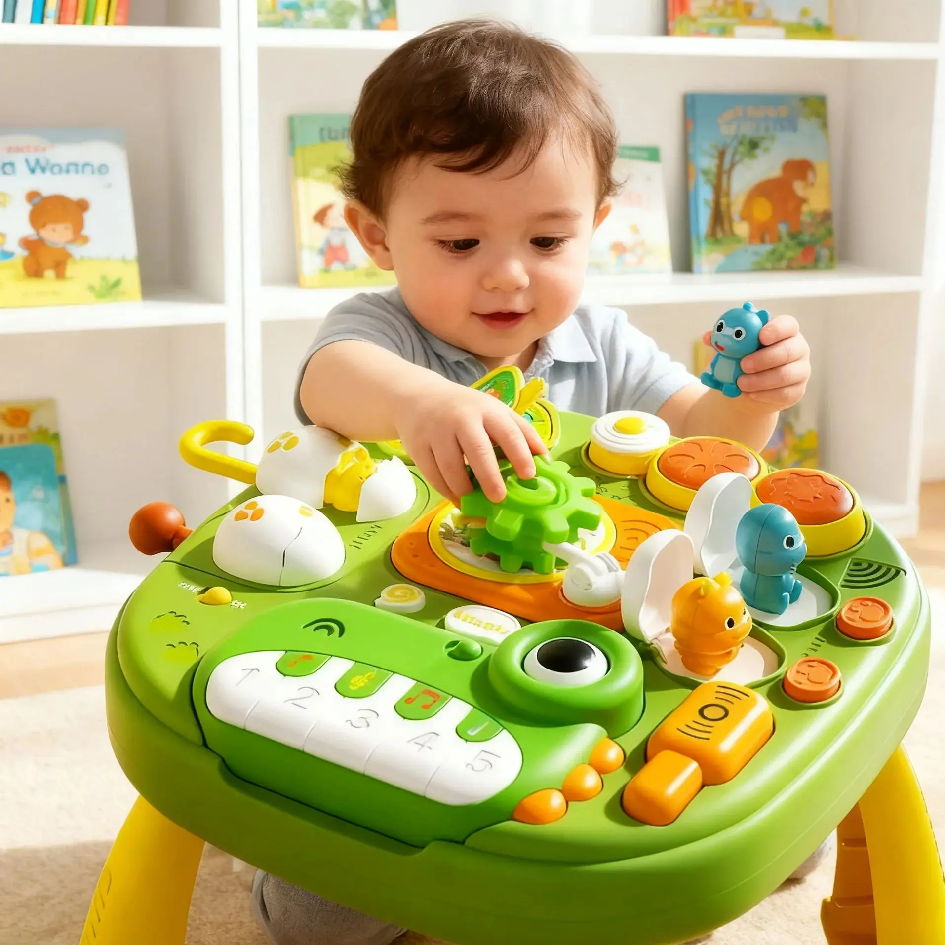 Tavolo da gioco educativo multifunzionale per bambini, scrivania per l'apprendimento precoce, giocattoli per lo sviluppo dell'intelligenza, tavolo per dinosauri per i più piccoli