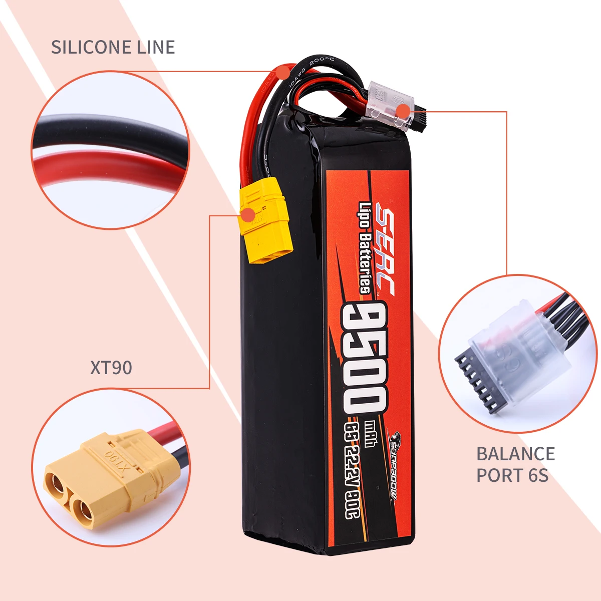 SUNPADOW 6S 22,2 V RC Lipo Batterie 7100 mAh 9500 mah mit XT60 XT90 für RC Flugzeug Flugzeuge Quadcopter Drone FPV Hubschrauber Racing – Detail 7