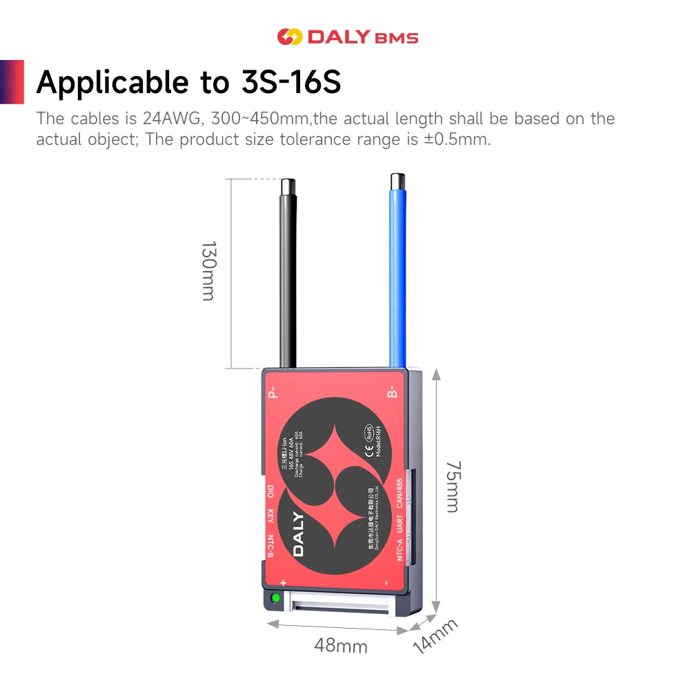 DALY Smart BMS 16S 60V 40A Li-ion BMS APP UART Port Bluetooth مع منفذ UART PCB لوح حماية البطارية بطارية ليثيوم