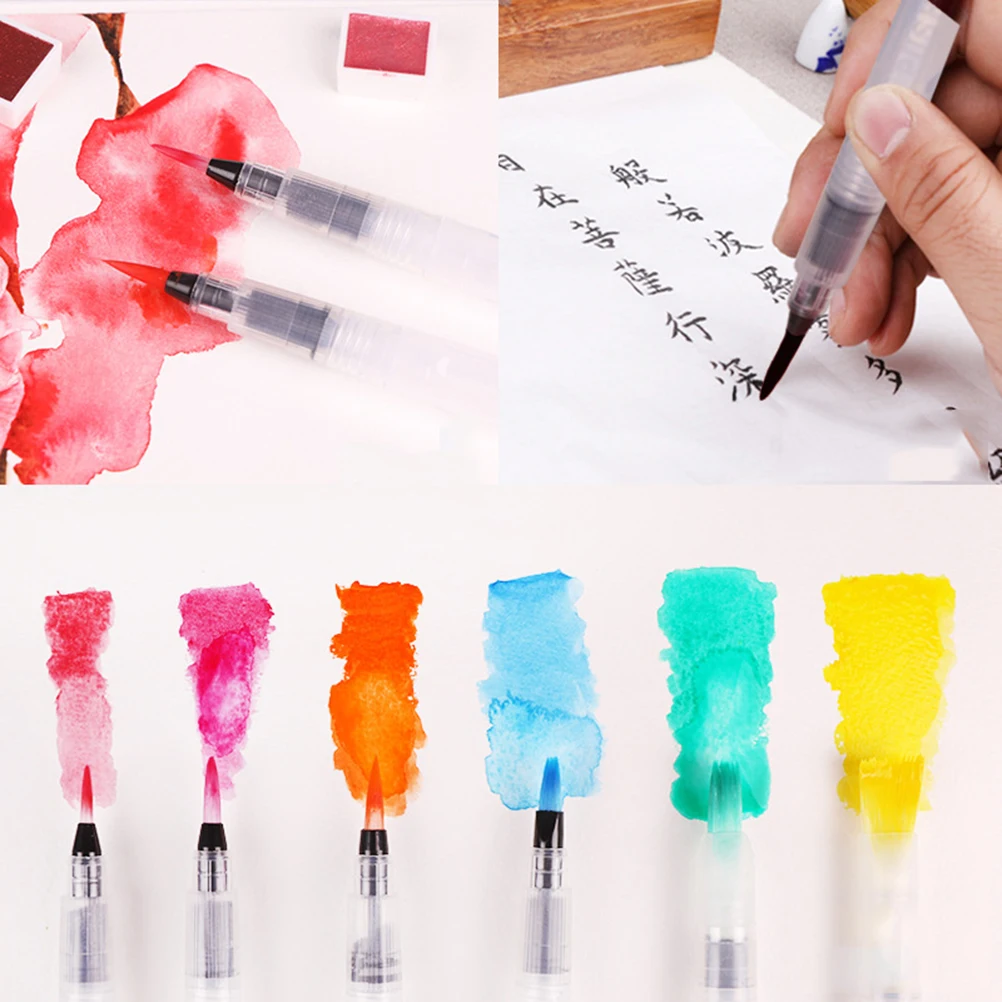 

9pcs Watercolor Paintbrush Set Durable Water Brush Pens Sensitive Response Easy Clean Control Ink Flow Great Colors Storage Rack