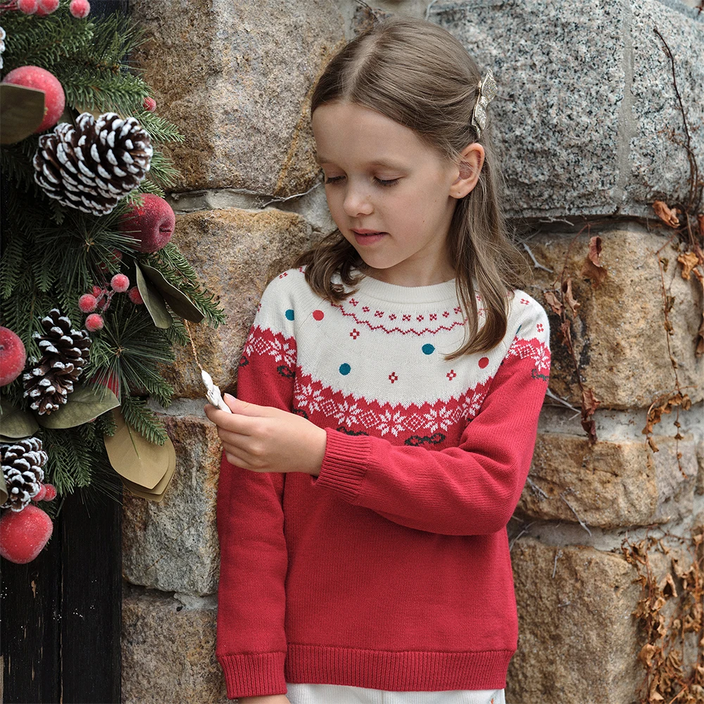 Dave Bella Children Autumn Winter Velvet Pullover Sweater for Girls Christmas Knitted Sweater Outerwear Kids Clothes DK4254576