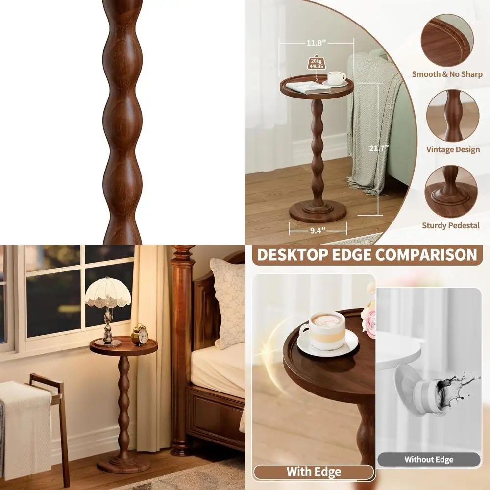 

Rustic Brown Solid Wood Small Side Table - Modern Living Room Coffee Table, Vintage Bedroom Nightstand for Small Spaces