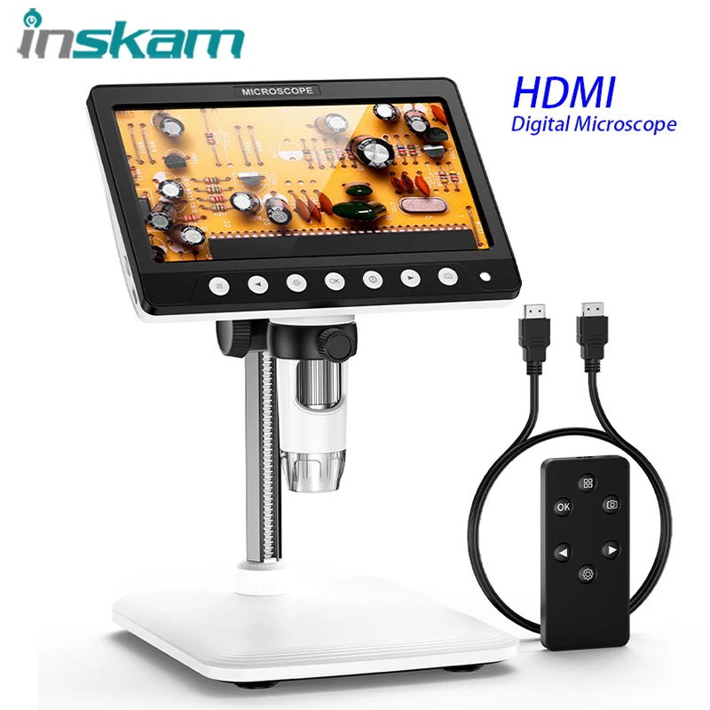 7.0'' HDMI Digital Soldering Microscope 1200X Coin Microscope with 8 LEDs 5MP Video Record HDMI Microscope for Adult PC/TV View