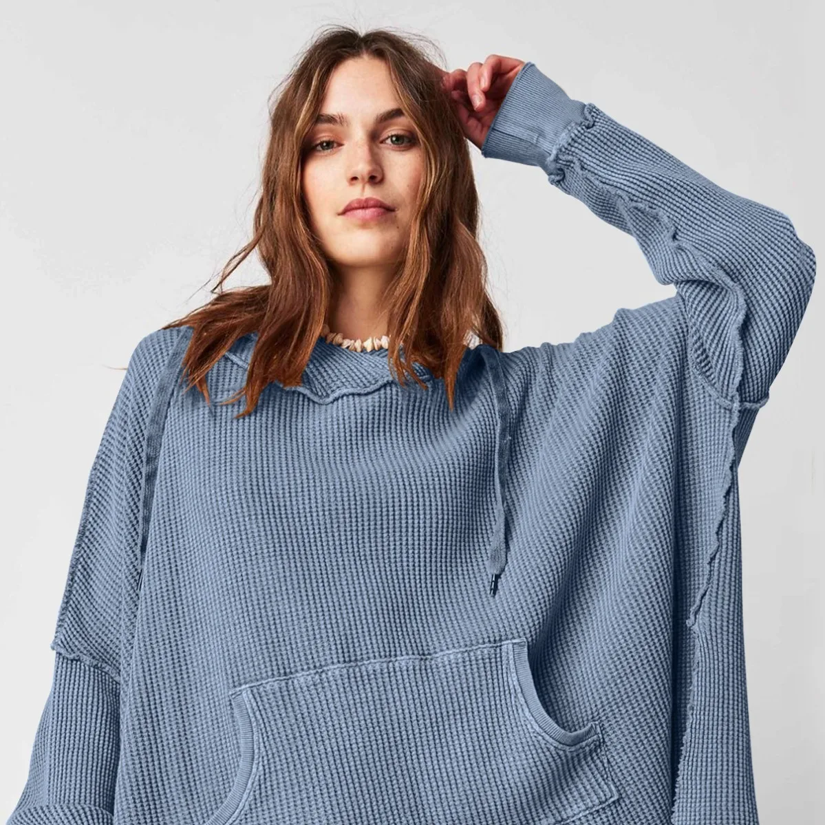 

Свободная женская толстовка с длинным рукавом, однотонная, повседневная верхняя одежда, осенняя мода, брендовая, с кружевом, кашемир 6-6г, другие материалы 100%