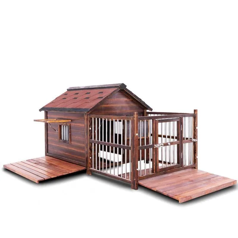 Pet kennel dog house, solid wood kennel universal outdoor luxury dog house