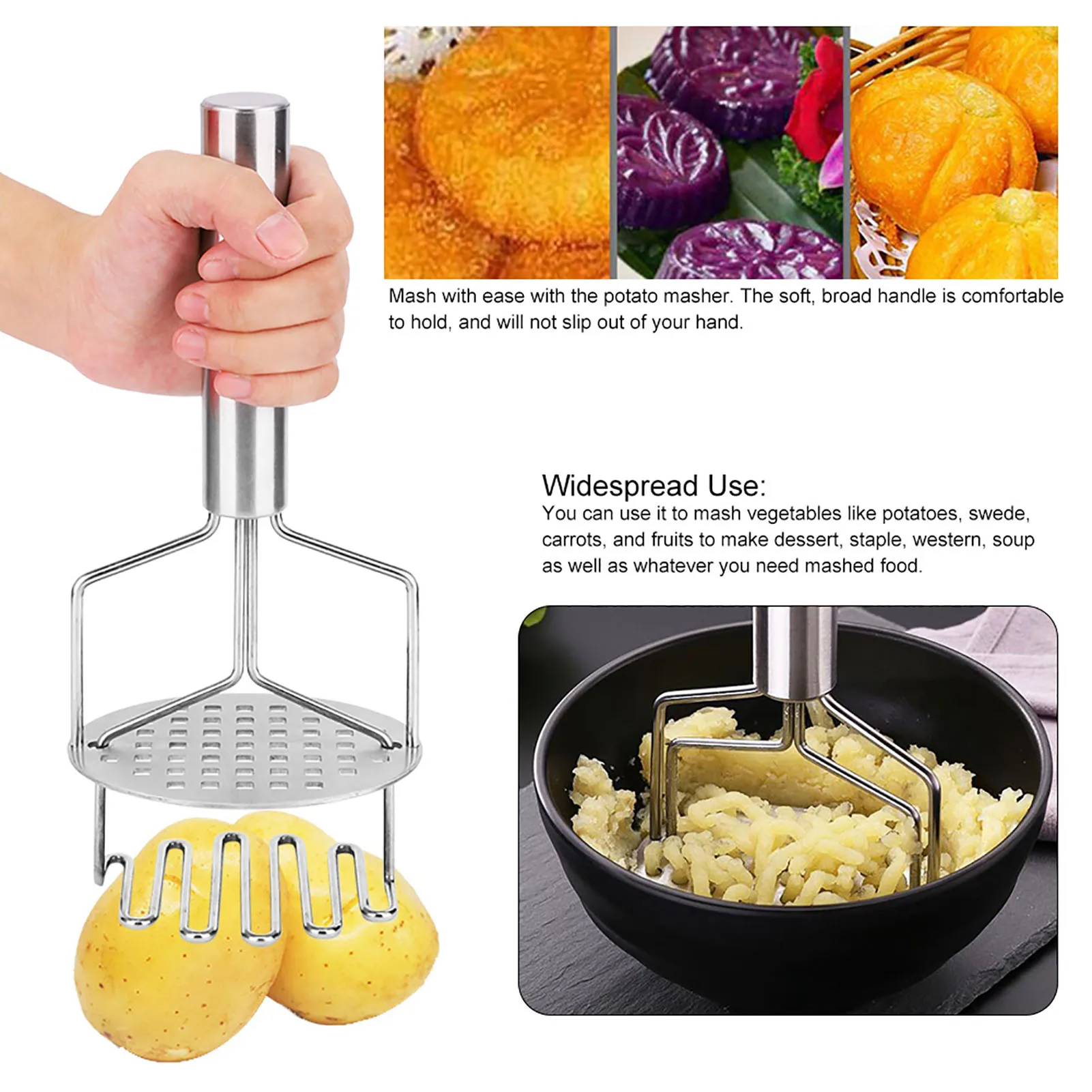

1PC Stainless Steel Double Layer Potato Crusher Presser Masher Ricer for Perfect Smooth Mashed Potatoes Kitchen Tool
