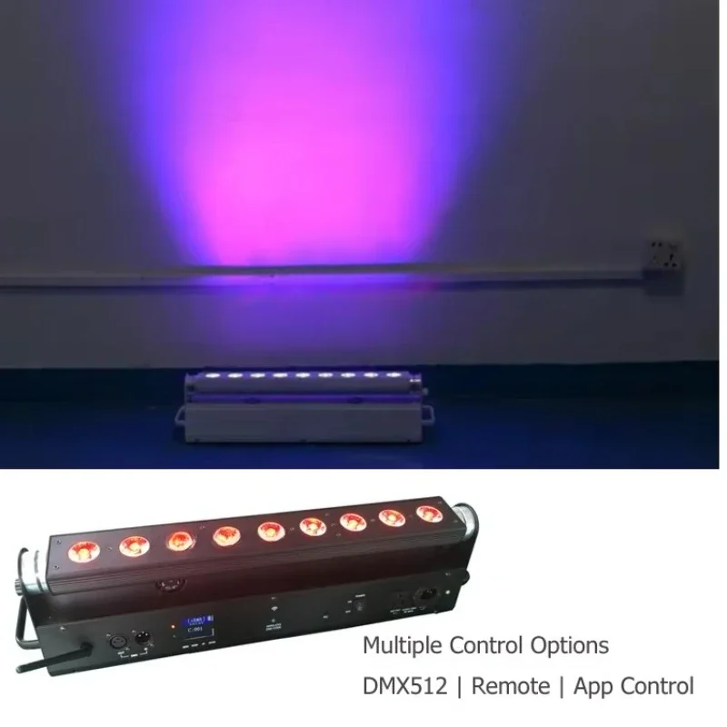 9-Piece 18W 6-in-1 LED Wall Washer, Battery Powered Wireless RGB Stage Party Wedding Lights