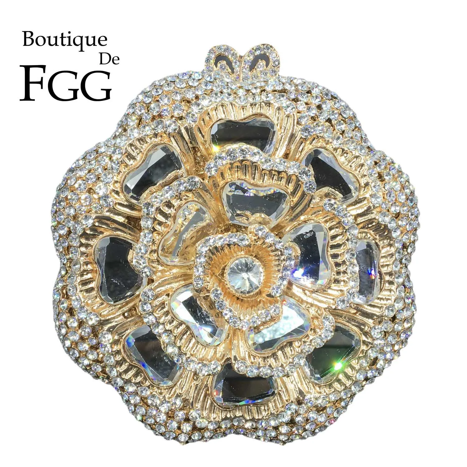 Boutique De FGG Runde Rund Frauen Gold Abend Taschen Kristall Kupplung Geldbörse Hochzeit Party Braut Strass Handtasche