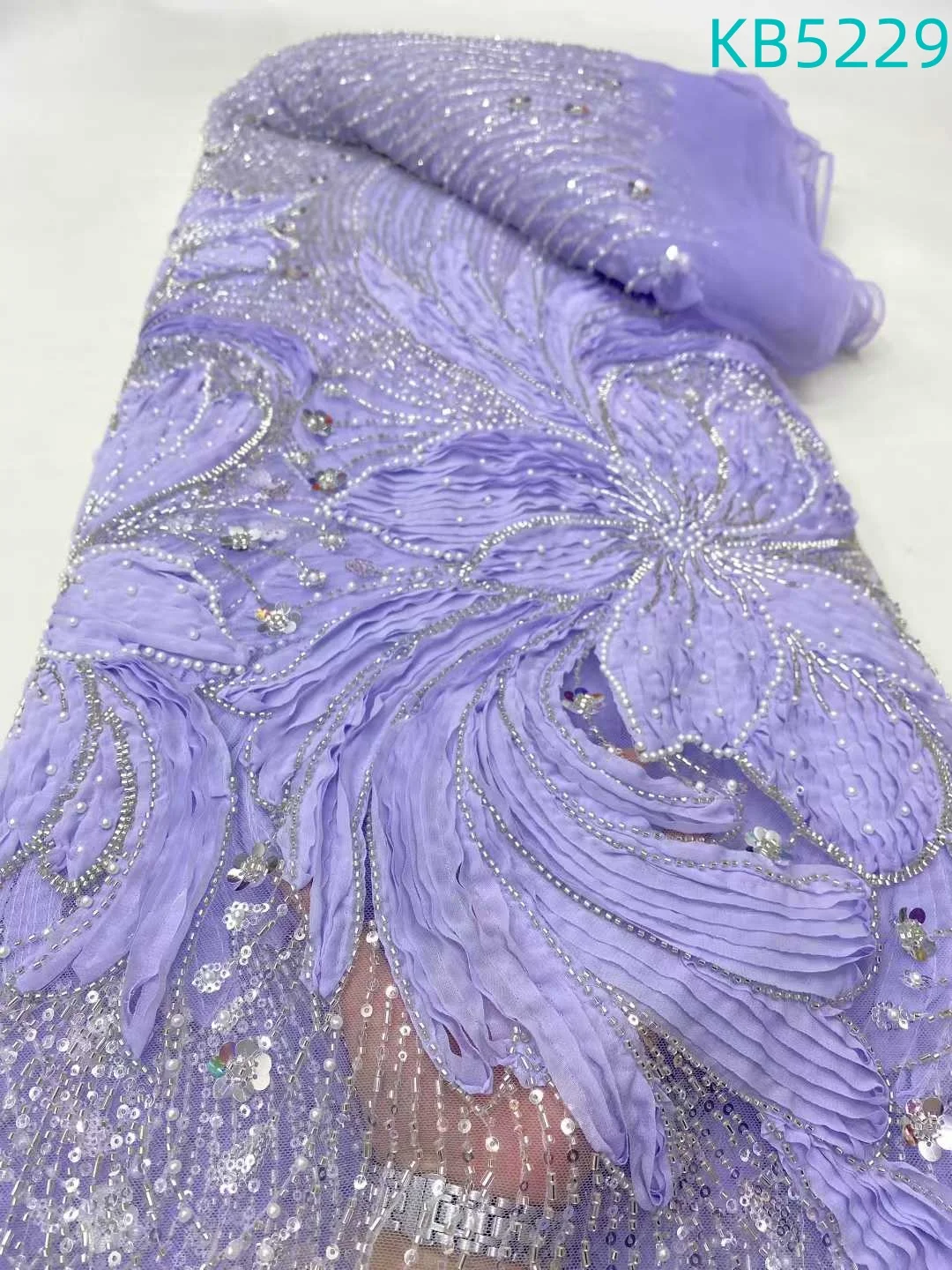 

Sequence White Lace Fabric Embroidery African Lace Fabric 5 Yards High Quality 2025 Beaded French Mesh Lace For Sewing KB5229