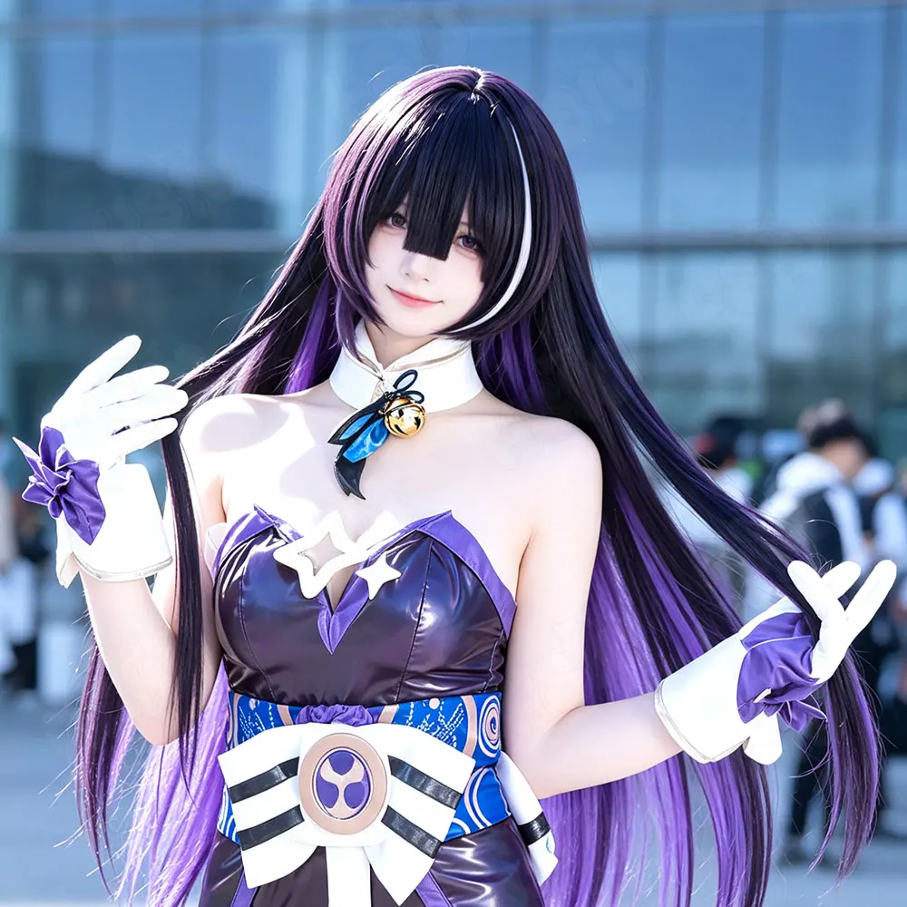 Azur Lane Musashi Cosplay Hair 100cm Long Multi-tonal Black Purple White Blended Synthetic Wig Plus Wig Cap