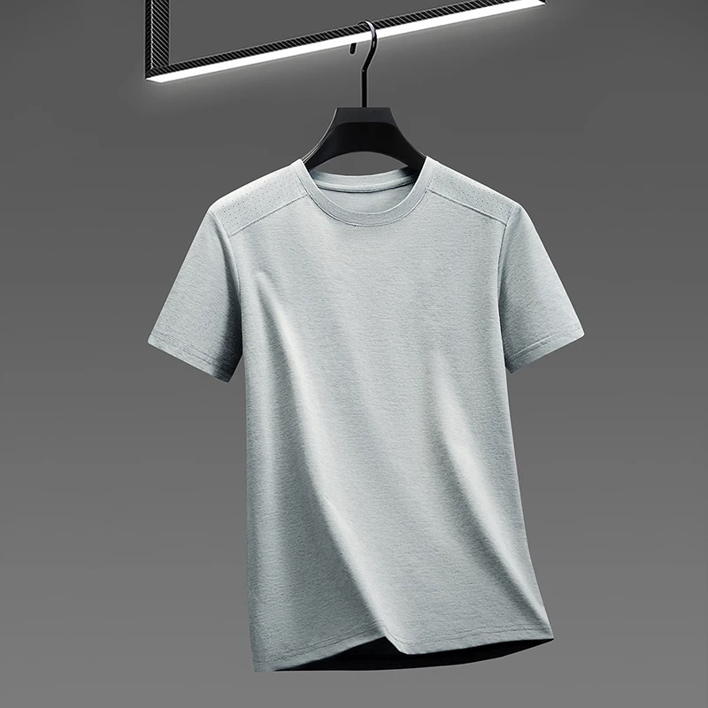 Cool Touch Schulter-Mesh-Perforiertes T-Shirt für Herren Rundhals Raglan Stretch Atmungsaktiv Anti-Schweiß Jogging Walking Basis-Bekleidung – Detail 25