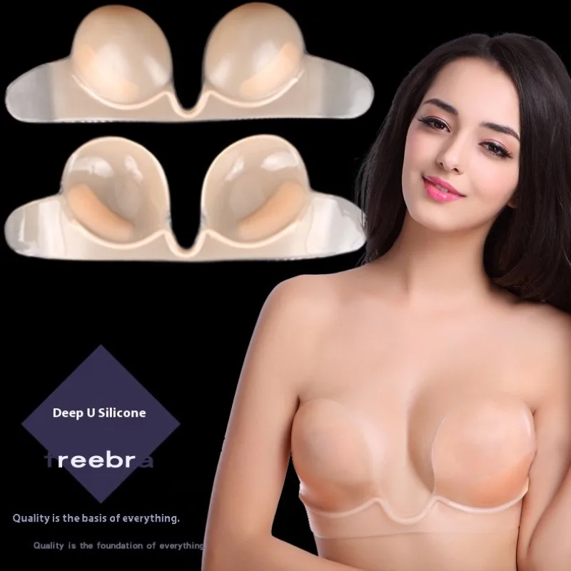 

Silicone Deep U Plunge Strapless Bra Women Invisible Adhesive Push Up Sticky Bra Big Seamless Nude Backless Sticker Sexy Wedding