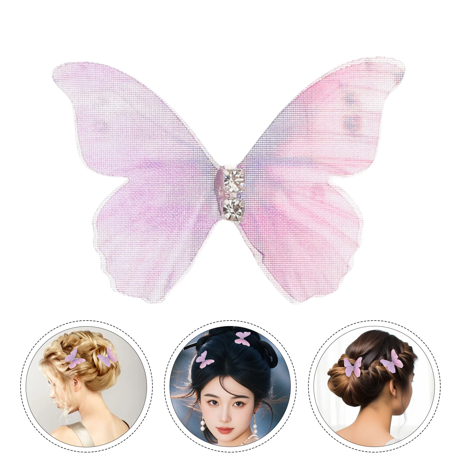 

100 шт. заколок-бабочек для волос, двухслойный фатин, 3D, фиолетовые, для подростков и женщин, для древних костюмов, китайской одежды в стиле Хань