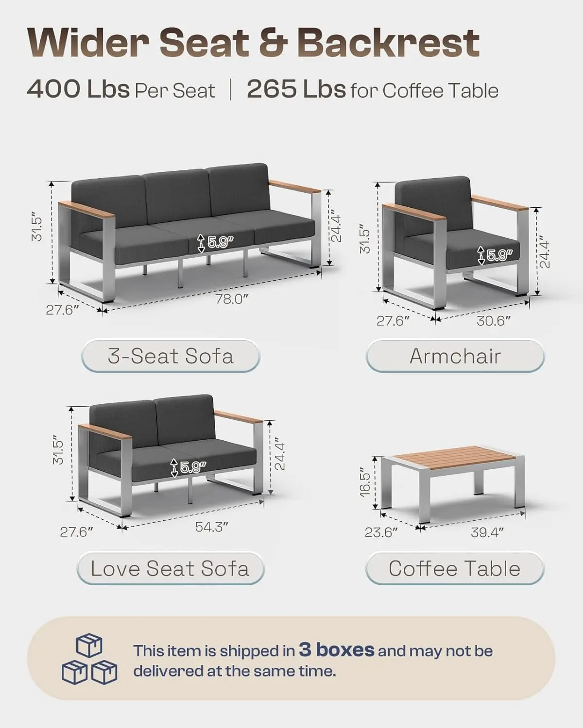 *u-Aluminum Outdoor Furniture Set, 4 Seats Outdoor Patio Conversation Sets With Ergonomic Seat And Wide Thick, Customized