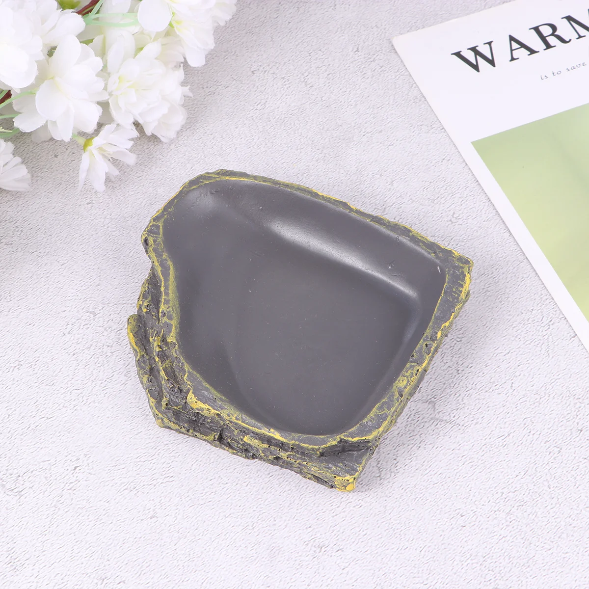 

Rock Style Thick Dark Green Reptile Food Water Bowl Durable Basin Feeder for Spider Lizard Turtle Reptile Feeder