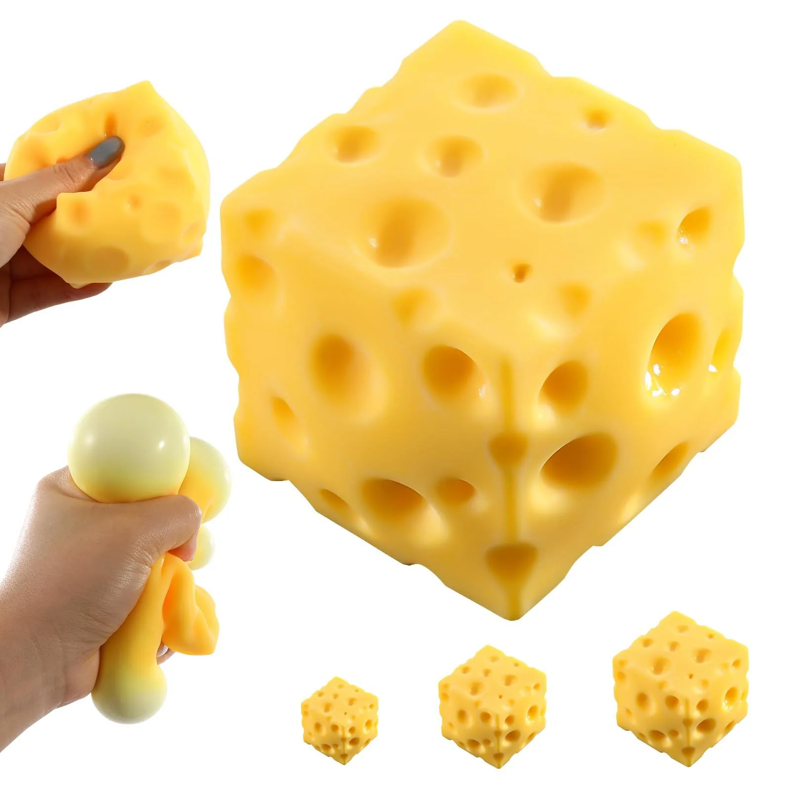 Stress Relief Cheese Squishy Toy Elastic Squeeze Toy Slow Rebound Anxiety Relief Anti-stress Funny Toy Decompression For Adults