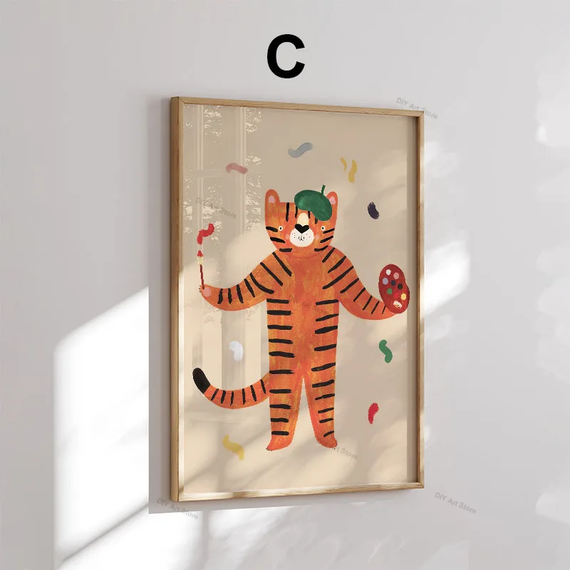 Funny Cartoon Animal Nursery Wall Art Canvas Painting Bear Tiger Rabbit Mouse Dog Posters & Prints Pictures Baby Kids Room Decor view 2
