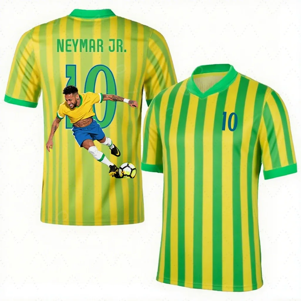 

Hot Sell Neymar No.10 Football Sportswear T-Shirt V-Neck Loose Quick Drying Short Sleeved Outdoor Training Fitness Tee Summer