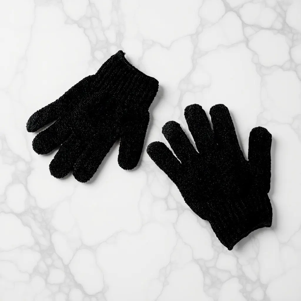 Pair Black Acrylic Fiber Exfoliating Gloves One Size Fits Most Adult Hands Bath Shower Gloves Remove Dead Skin Cells Smooth Skin