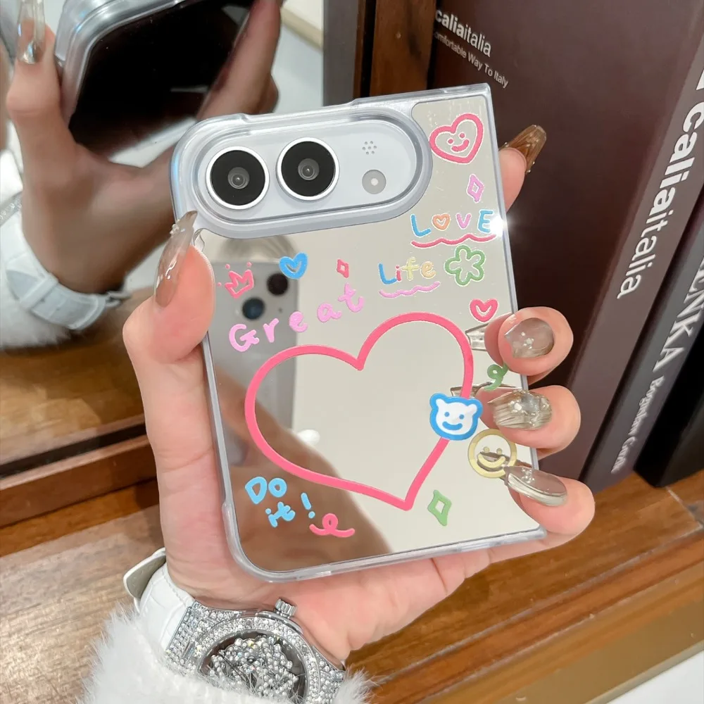 Cute Mirror Back with Wrist Strap Clear Phone Case for IPhone DUO  18 Fold PC+TPU Shockproof Anti Scratch Protective Cover - view 6