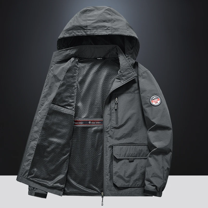

Outdoor Windproof Jaet Loose Casual Spor Workwear Sle Multi-ket Trendy Spring Autumn Men's Hooded Long Sve Jaet