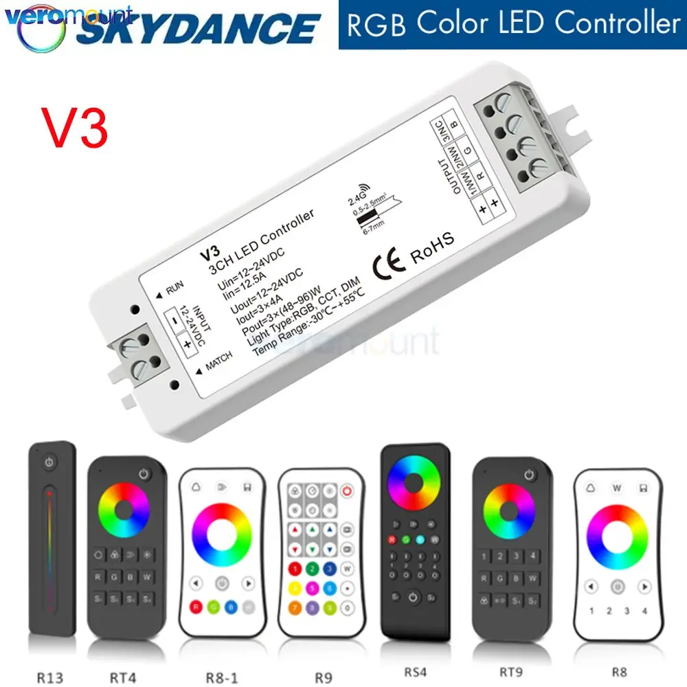 Skydance V3 LED RF Controller 3CH Dimmer 4 Zone Touch Wheel RF Remote Controller Single Color CCT RGB LED Light Strip Dimming