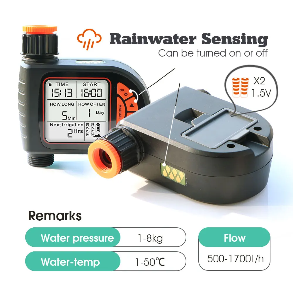 Imagem -05 - Smart Rain Sensor Irrigação Temporizador Ipx5 Impermeável Display Lcd Torneira Rega Automática Controlador para Jardim Conjunto