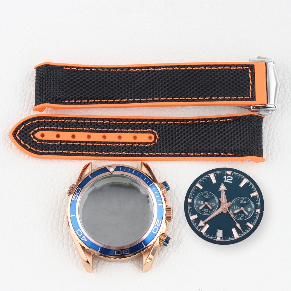 45.5mm Diving VK63 Watch Case 33mm Dial Chronograph Face 5 Hands Green Luminous For Seamaster 600 VK63 VK64 Quartz Movement