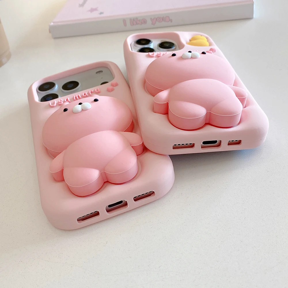 3D Anime Usamaru Kaninchen Teleskop-Halterung Hülle Weiche Silikon-Ständerabdeckung für iPhone 17 16 Plus 15 14 13 12 Pro Max – Detail 10