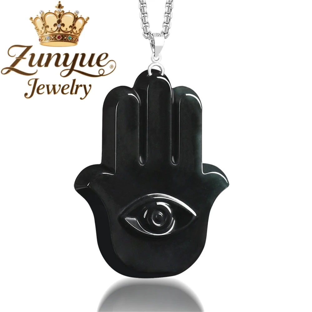 S925 Silver Clasp Set With Natural Jadeite Fatima'S Hand Pendant Luxury Quality Fine Fashion Jewelry Exquisite Elegant Charms