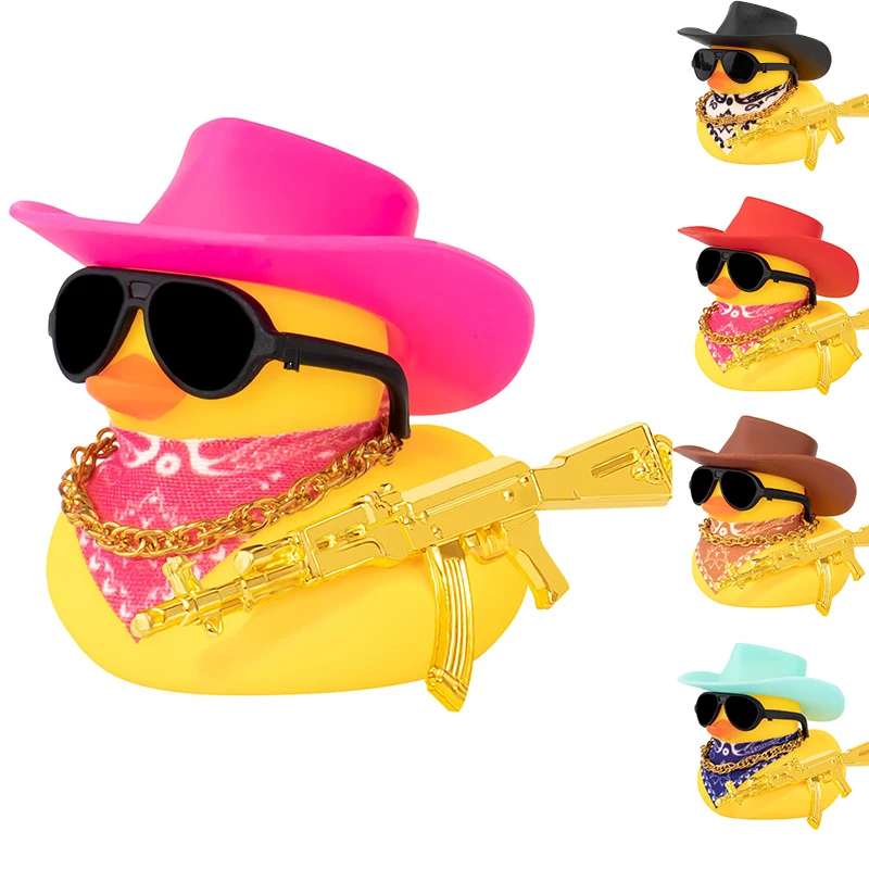 Rubber Duck Car Ornaments Duck Car Dashboard Decorations for Cool Car Accessories with Cowboy Hat Necklace and Sunglasse