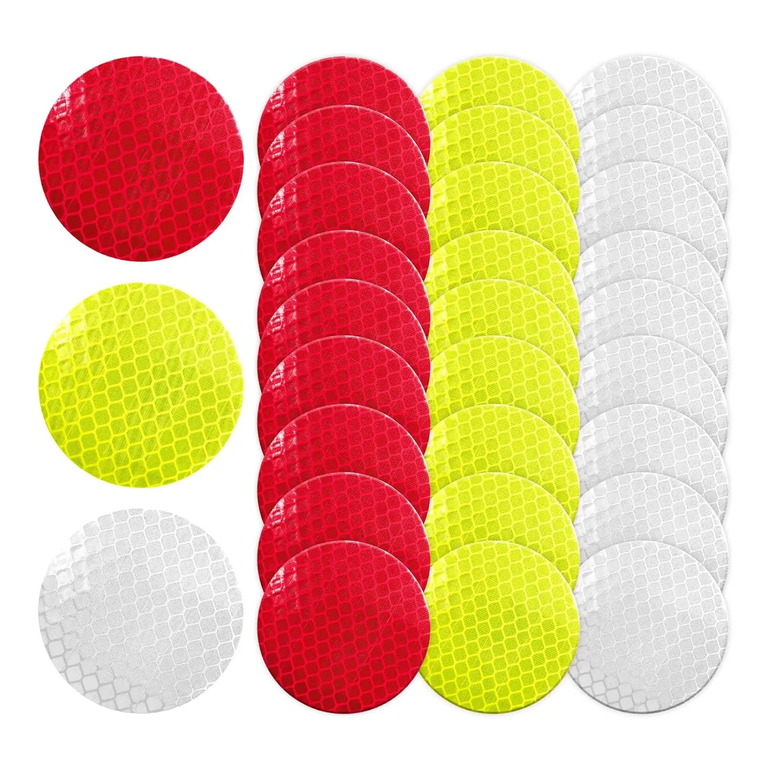 

30 Pcs Reflective Warning Tapes, 2" Round Stickers for High Visibility on Mailbox, Helmets, RV - Mixed Colors