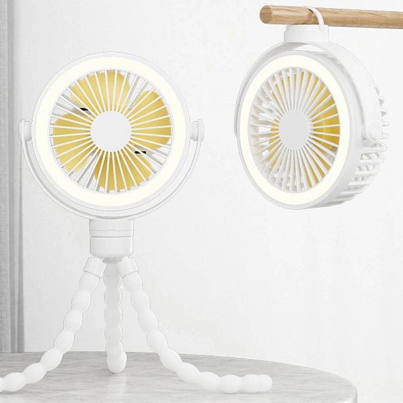 AB42-Portable Rechargeable Baby Stroller Fan Clip-On Octopus Night Light Mini Personal Handheld Portable Fan