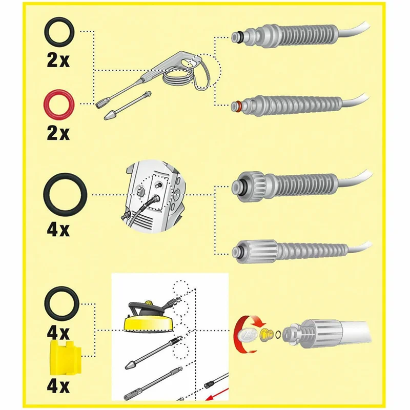 

Для Karcher K2 K3 K4 K5 K6 K7 насадка для мойки высокого давления, уплотнительное кольцо, набор уплотнений для дома, кухни, ванной комнаты, инструмент для мытья, сменные аксессуары