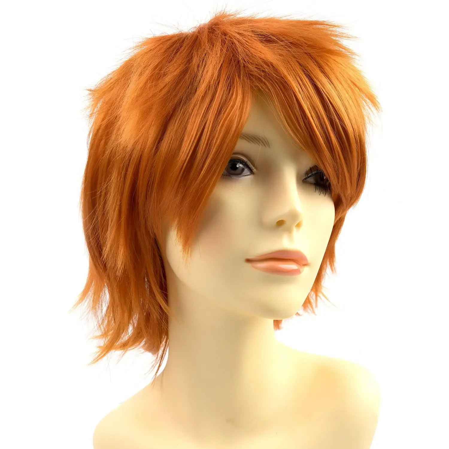 Anime Halloween Wig Dark Orange for Cosplay Party, Synthetic Layered Short Hair Wigs with Bangs Pastel Wigs for Women Men Kids