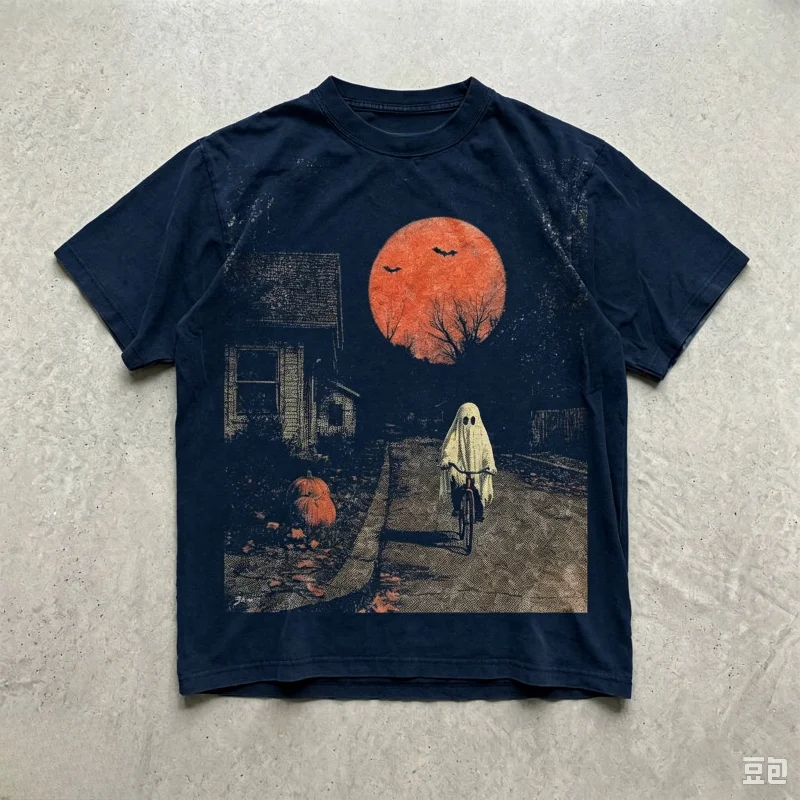 Vintage Halloween-T-Shirt mit Geistergrafik, Retro-Print, Oversized, Unisex, Kurzarm, dunkle Ästhetik, Streetwear, lässige Baumwoll-Oberteile – Detail 3