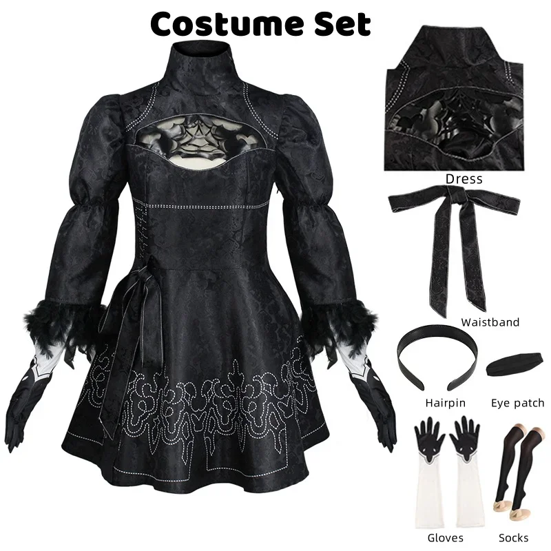 SN60 Anime Nier Automata Cosplay 9S Yorha 2B Cosplay Suit Male Women Outfit Wig Disguise Costume Plus Size Fancy Party Black5&8$