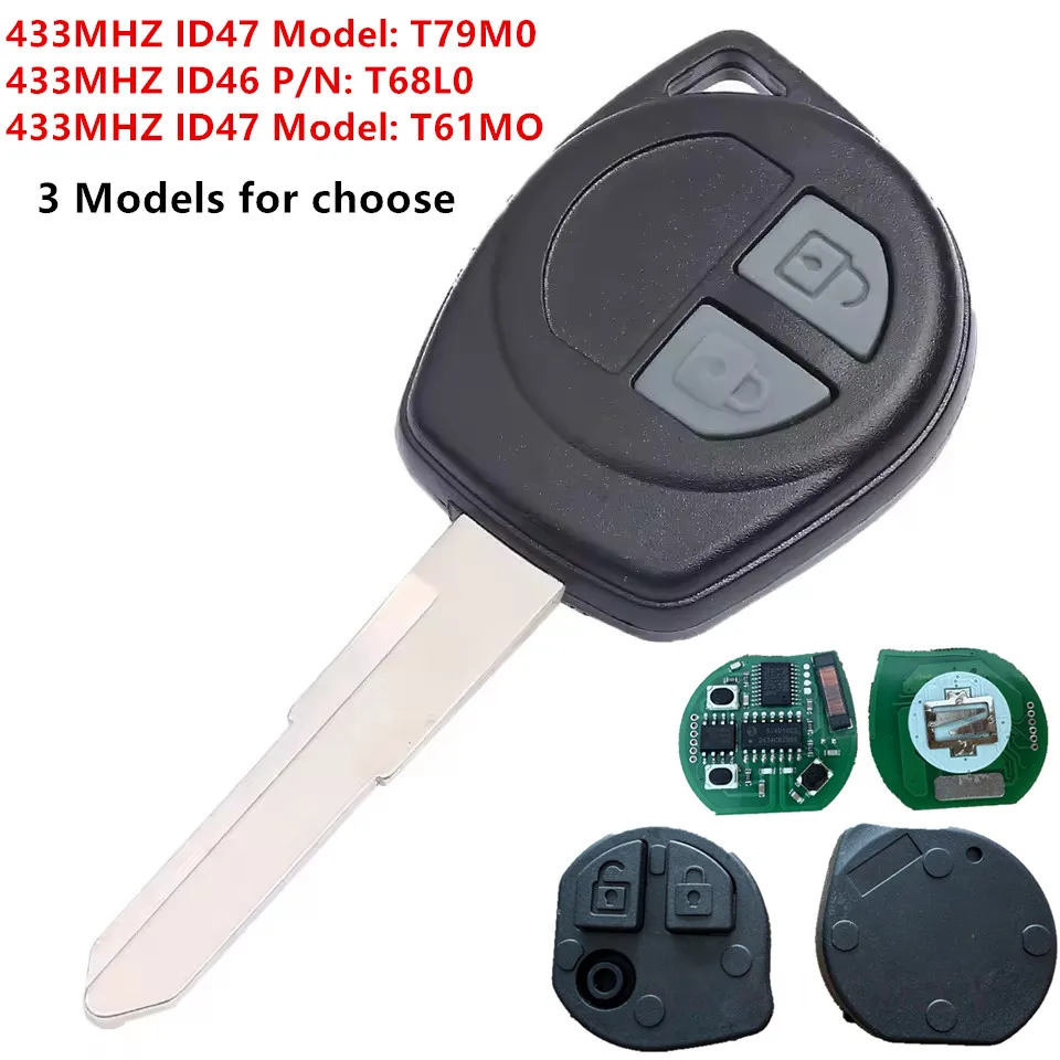 KEYECU Replacement Complete Head Remote Key Fob 2 Button 433MHZ T61M0/T79M0 ID47,T68L0 ID46 for Suzuki Swift S-Cross Vitara