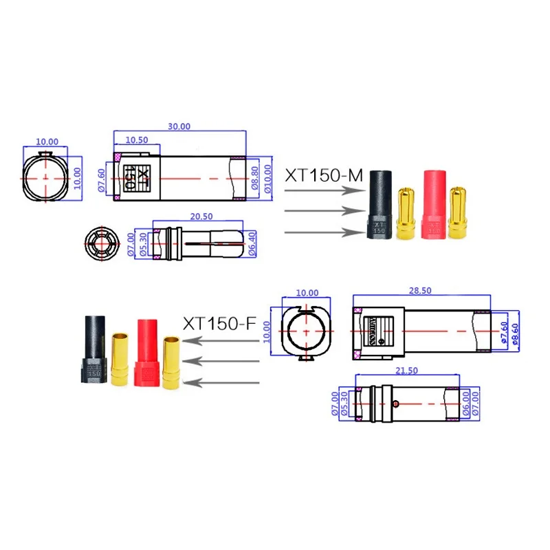 3/5/6/10 Pair Original XT150 Connector Adapter XT150 Female Male Plug 120A Large Current High Rated Amps For RC LiPo Battery Car