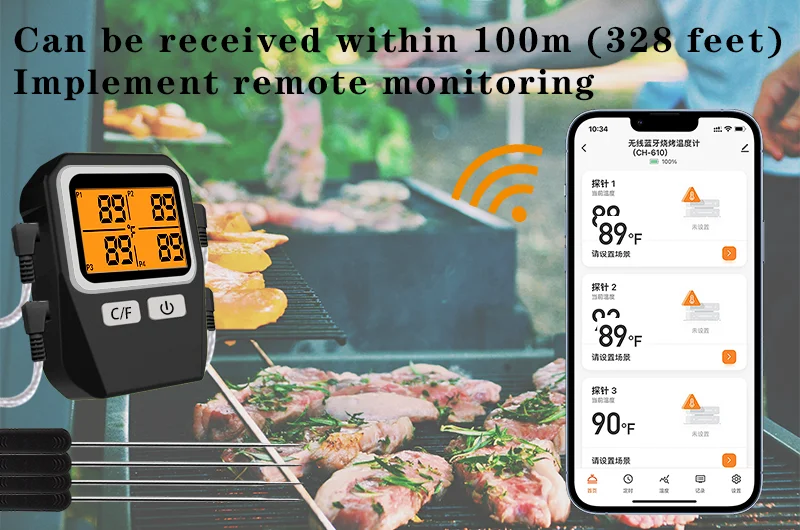 Tuya 100M Smart Meat Thermometer Wireless for BBQ Oven Outdoor Barbecue Grill Thermometer Temperature Gauge Kitchen Cooking Tool