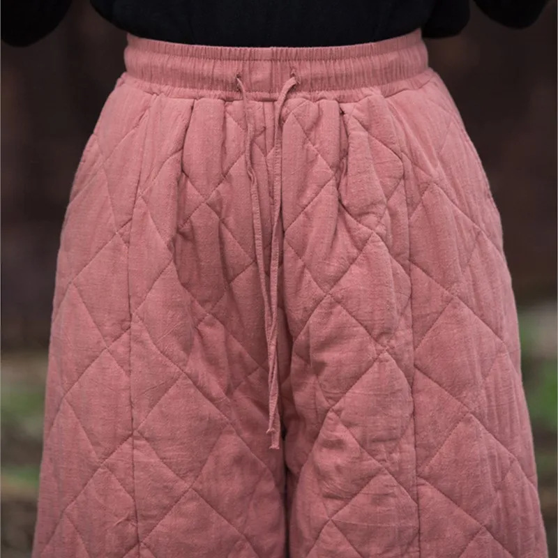 سراويل نسائية كلاسيكية جديدة لعام 2025 ، سراويل فضفاضة بلون سادة للشتاء الدافئ ، سراويل قطنية مرنة عالية الخصر ناعمة #5