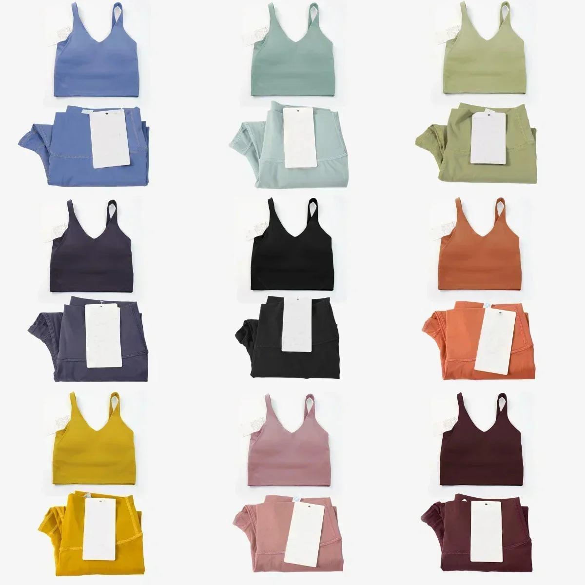 Conjunto clássico de ioga feminino de 2 peças: top tipo camisola em formato U e leggings de cintura alta com toque de segunda pele, adequado para fitn